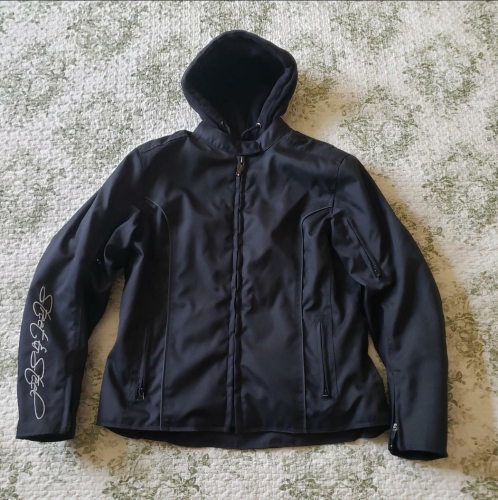 STREET & STEEL Women's Large Black Motorcycle Jacket W/ Removable Zip Up Hoodie